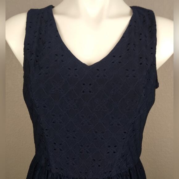 Maurices Eyelet Sleeveless Dress Navy Blue Size Small Spring Summer Wedding Mini - Picture 5 of 14